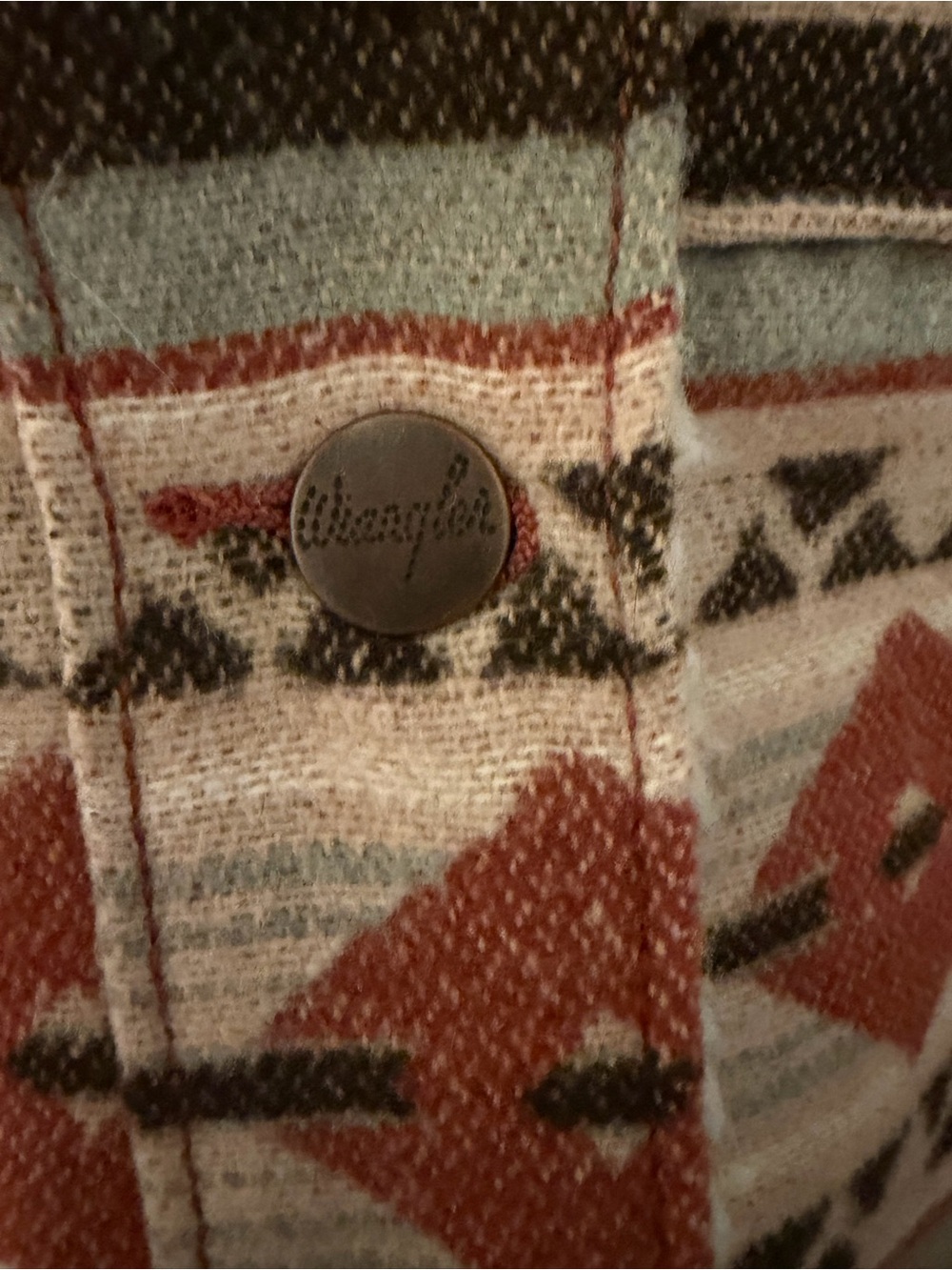 Wrangler Aztec Southwestern Sherpa Lined Barn Jacket Size Medium Burgundy - Picture 5 of 10